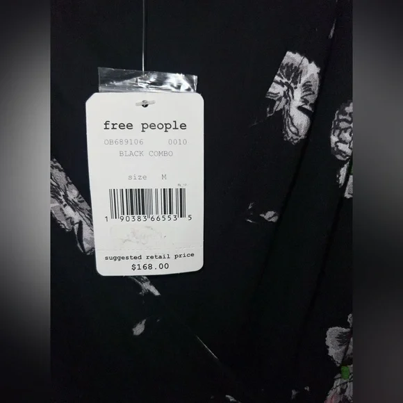 Free People So Sweetly Floral Black Midi Dress with Slit - Picture 7 of 8